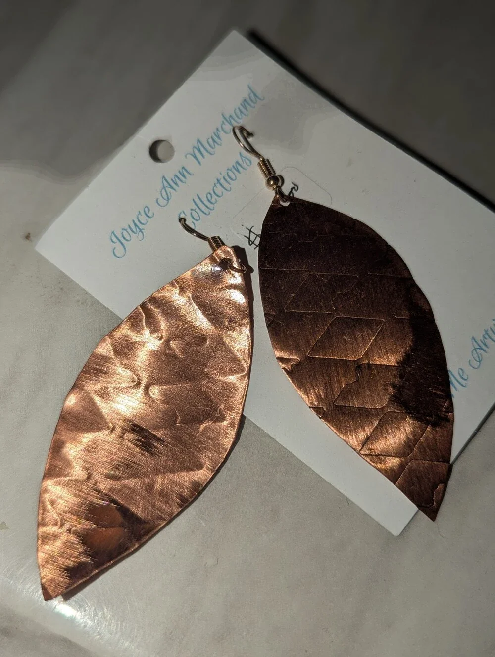 Joyce Ann Marchand Collections Large Minnow Copper Leaf Dangle Earrings Artisan